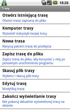 menu trasa